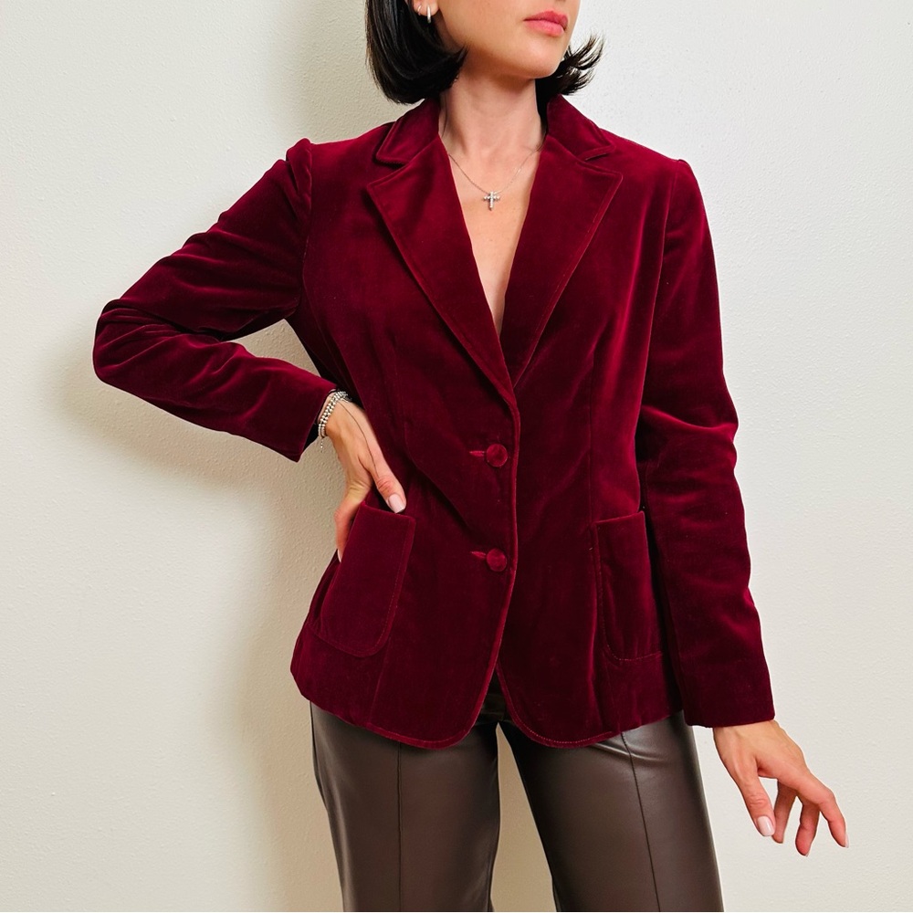 Vintage Joe Frank Burgundy Velvet Blazer - Picture 3 of 9